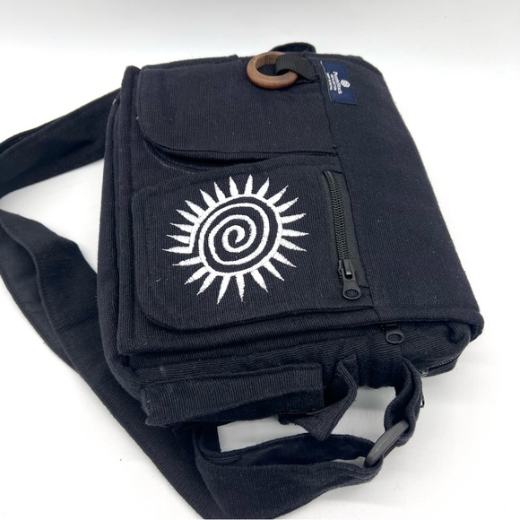 Lukla Black Messenger Bag with Swirl Embroidery - Picture 2 of 12
